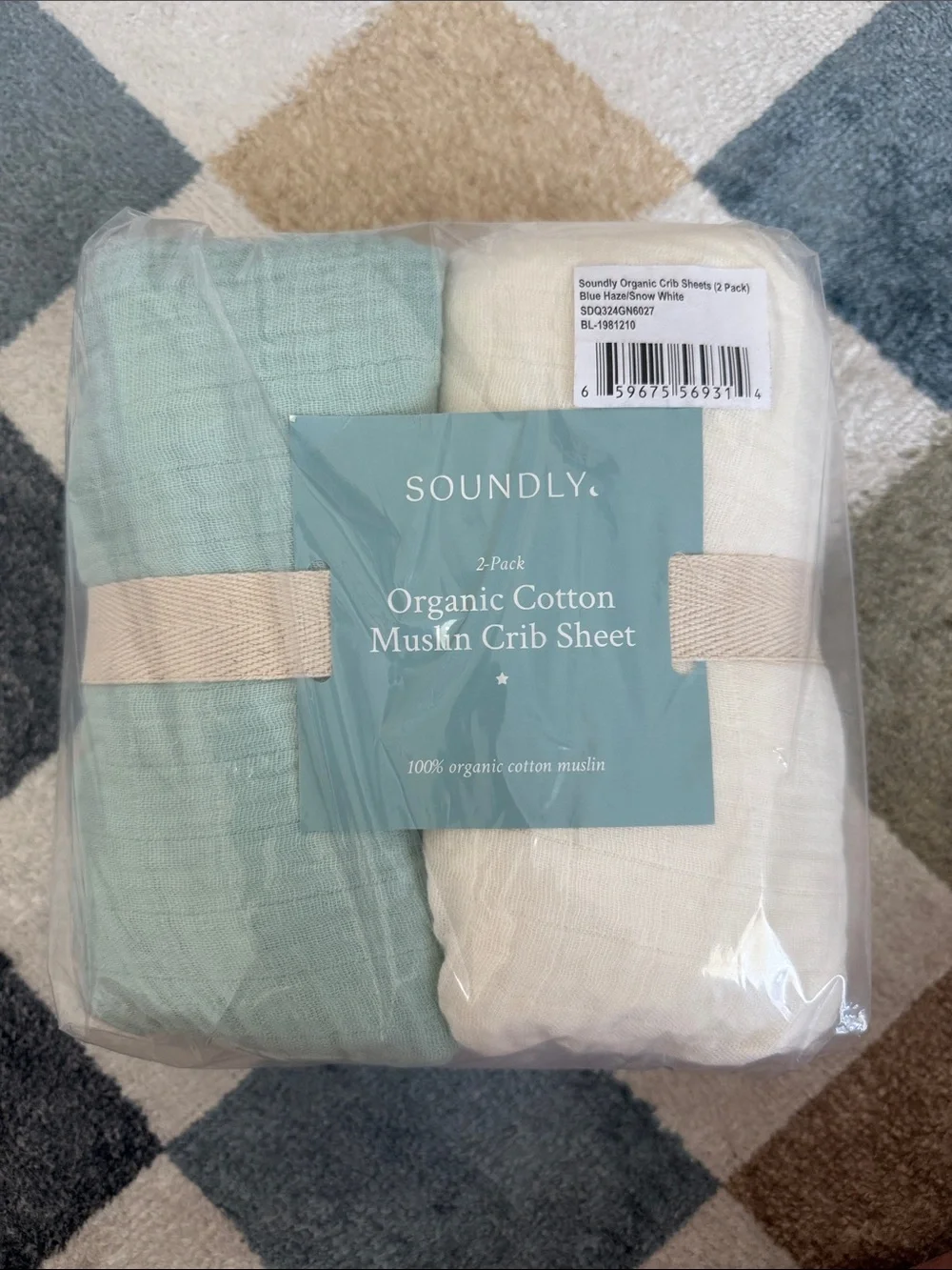 Soundly Organic Cotton Muslin Crib Sheet (2 Pack) blue haze/snow white